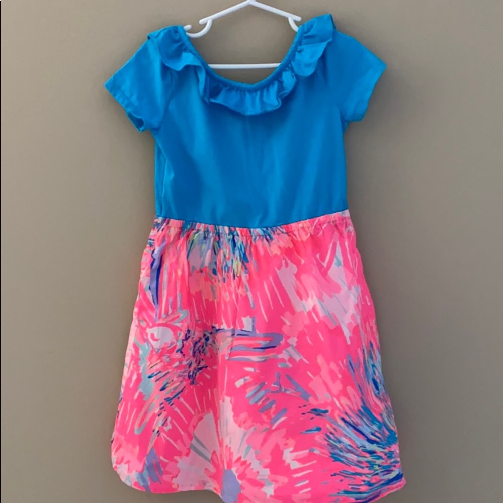 Lilly Pulitzer blue ruffle dress.